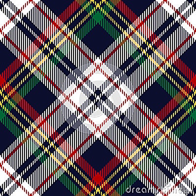 Plaid pattern Christmas tartan check in navy blue, red, green, yellow, white. Textured seamless multicolored graphic for flannel. Vector Illustration