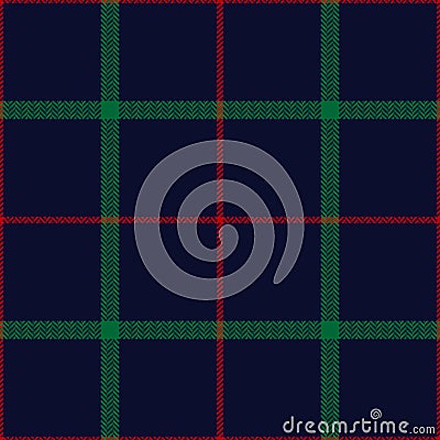 Plaid pattern Christmas windowpane in navy blue, red, green. Herringbone textured seamless dark Scottish tartan check plaid. Vector Illustration