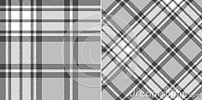 Plaid pattern herringbone in grey and white. Seamless classic spring autumn winter tartan check vector for flannel shirt, scarf. Vector Illustration