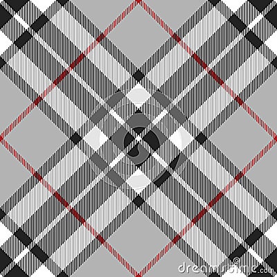 Plaid pattern Thomson tartan in grey, red, black, white. Seamless classic diagonal Scottish tartan check. Vector Illustration