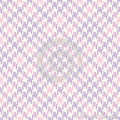 Plaid pattern tweed in pastel lilac, pink, off white for spring summer. Seamless pixel textured small dog tooth tartan check. Vector Illustration