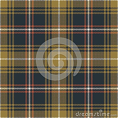 Plaid pattern vector for menswear flannel shirt, scarf, throw. Seamless dark grey, mustard, brown orange, off white tartan. Vector Illustration