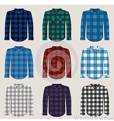 Plaid Patterned Shirts for Men Vector Set Vector Illustration