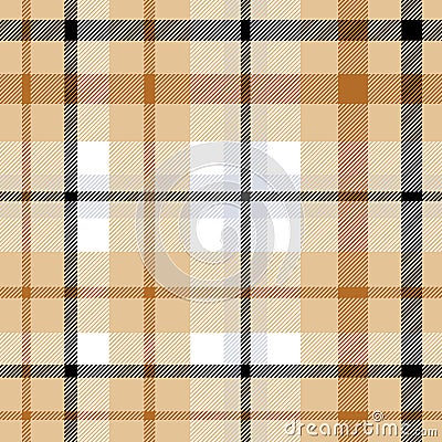 Plaid seamless pattern. Check beige color. Repeating tartan checks design. Repeated scottish fall flannel. Madras fabric prints Vector Illustration