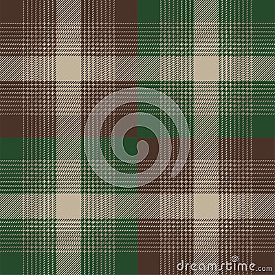 Brown and green patchwork tartan plaid. Tweed pattern fabric swatch close-up. Vector Illustration