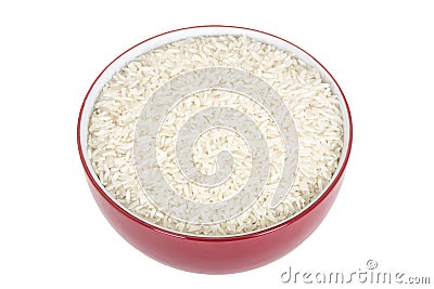 Plain Basmati White Uncooked Rice Served in Red and White Bowl or Dish Stock Photo