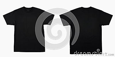 Plain black t-shirts taken from the top view. Stock Photo