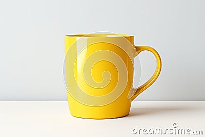Plain blank yellow ceramic mug mockup on white background, 3d rendering Stock Photo