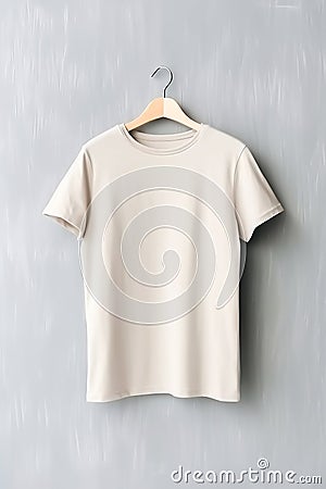 Plain cream color tshirt mockup design, front view. Generative AI. Stock Photo