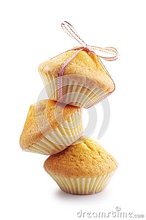 Plain cupcakes with bow Stock Photo