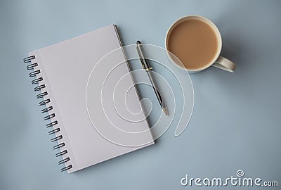 Plain empty notebook with coffee Stock Photo