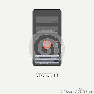 Plain flat color vector computer part icon housing body. Cartoon. Digital gaming and business office pc desktop device Vector Illustration