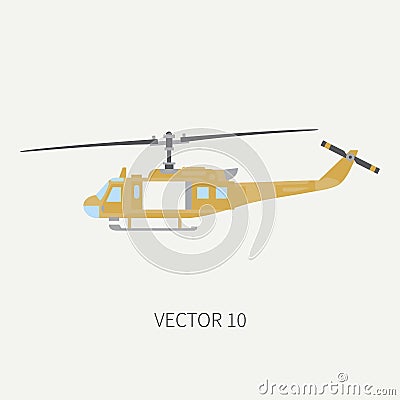 Plain flat color vector icon military turboprop transportation helicopter. Army equipment and armament. Retro copter Vector Illustration