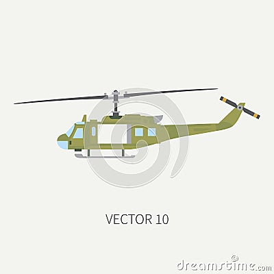 Plain flat color vector icon military turboprop transportation helicopter. Army equipment and armament. Retro copter Vector Illustration