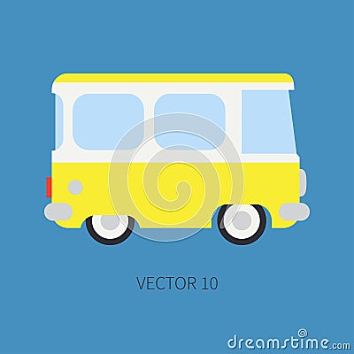 Plain flat vector color icon minibus taxi car. Commercial vehicle. Cartoon vintage style. Transportation. Traveling Vector Illustration