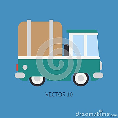 Plain flat vector color icon service staff car. Commercial vehicle. Cartoon vintage style. Cargo transportation. Pickup Vector Illustration