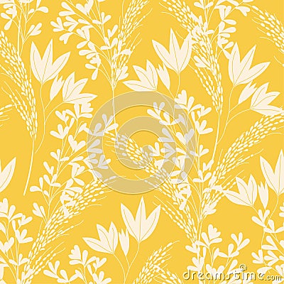 Plain floral drawing. Silhouettes of blooming flowers in vintage style. Vector Illustration