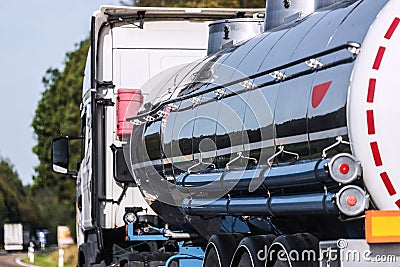 Plain gasoline truck on a freeway Stock Photo