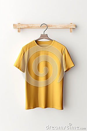 Plain gold, yellow tshirt mockup design, front view. Generative AI. Stock Photo