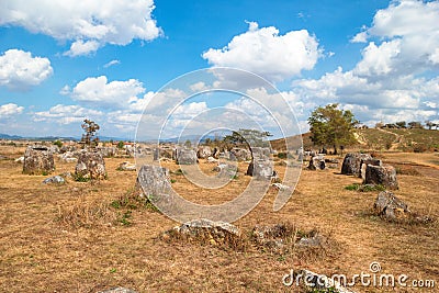 Plain of Jars is unique archaeological landscape destroyed from cluster bombs. Phonsovan, Xieng Khouang Province, Laos Stock Photo