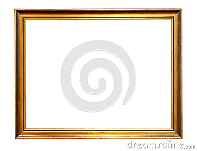 Plain simple minimal middle size blank empty gold painting frame object isolated on white background, cut out, border copy space Stock Photo
