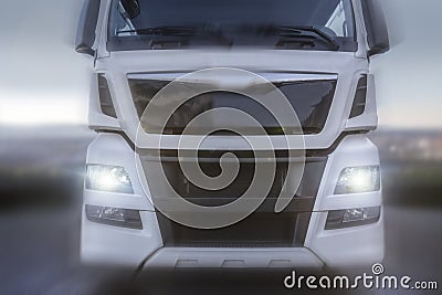 Plain truck speeding front view Stock Photo