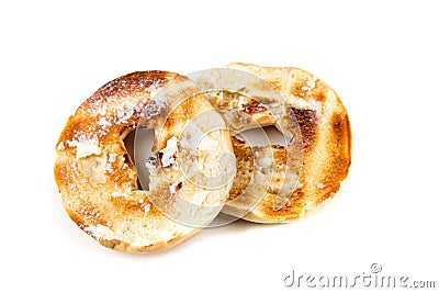 Plain white toasted buttered bagels Stock Photo
