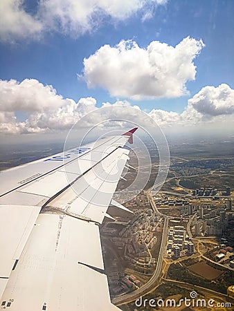 Plain wing from flight from Zagreb to Dubai. Editorial Stock Photo