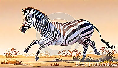 Plains Zebra South Africa small striped horse Cartoon Illustration