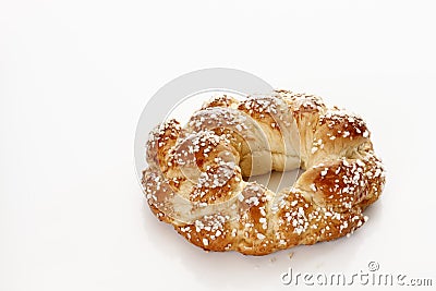 Plaited yeast wreath on white background, Ester pastry Stock Photo