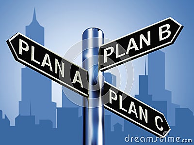 Plan A B or C Choice Showing Strategy Change 3d Illustration Stock Photo
