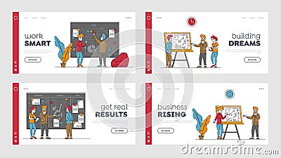 Plan Developing on Workwall Creating Strategy of Project Management at Task Board. Landing Page Template Set Vector Illustration