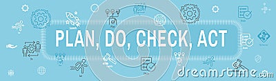 Plan Do Check Act Business Strategy - Procedure for Continuous Improvement Icon Set and Web Header Banner Stock Photo