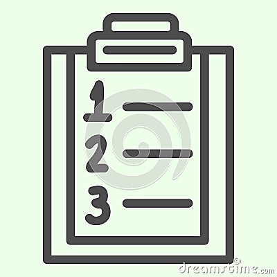 Plan list line icon. Checklist with ranking numbers on clipboard outline style pictogram on white background. Numbered Vector Illustration