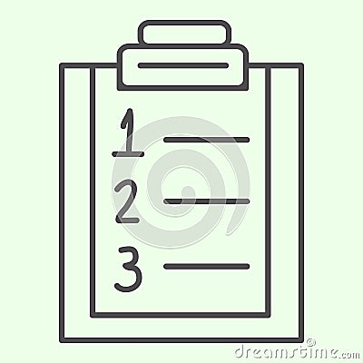 Plan list thin line icon. Checklist with ranking numbers on clipboard outline style pictogram on white background Vector Illustration