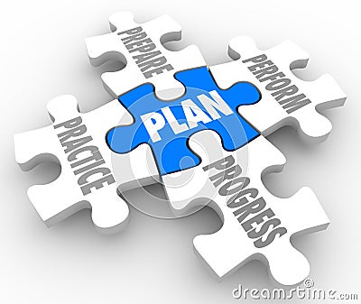 Plan Practice Prepare Perform Progress Puzzle Pieces Succeed Life Career Job Stock Photo