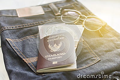 Plan saving for Travel with passport money and phone Stock Photo