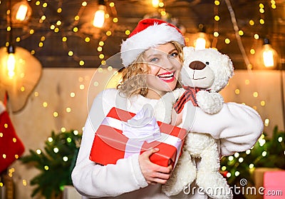 Plan for some interesting activity. Plan where how you going spend new year eve. Moms christmas routine. Woman teddy Stock Photo