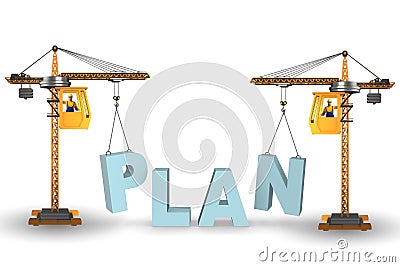 The plan and strategy concept with crane lifting letters Stock Photo