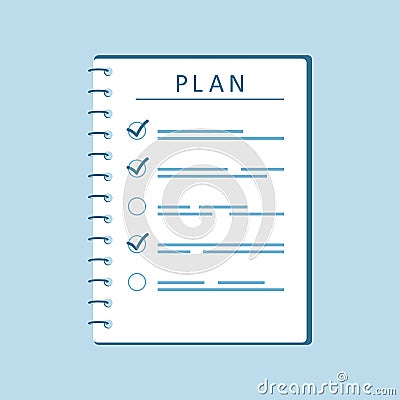 Plan or to do list, Planning and organization of work, checklist or task list. Paper sheets with checkmarks and abstract Vector Illustration