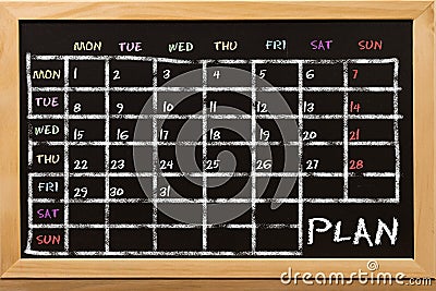 Plan for week on blackboard. Stock Photo