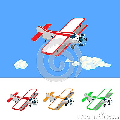 Set of colorful airplanes in cartoon style Vector Illustration