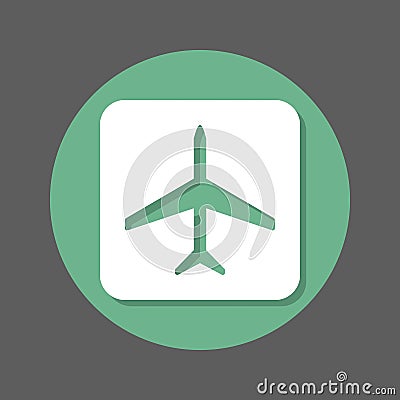 Plane, airplane flat icon. Round colorful button, circular vector sign with shadow effect. Flat style design. Vector Illustration