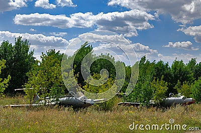 Plane- 8 August 2020: Old aircraft Antonov An-2 at abandoned Airbase aircraft cemetery in Vovchansk, Kharkov region, Ukraine Stock Photo