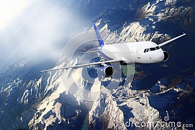 Plane blue sky cloud travel transportion airplane mountains Stock Photo