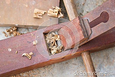 A plane in a carpentry workshop. Stock Photo