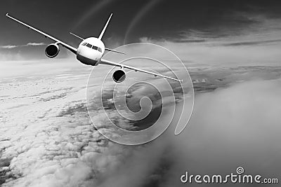 Plane clouds on the plane nature background blue Stock Photo