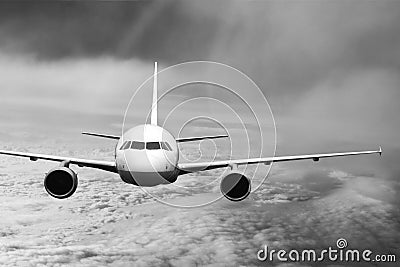 Plane clouds on the plane nature background blue Stock Photo