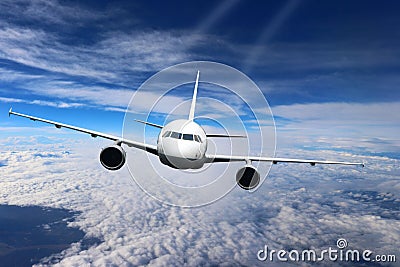 Plane clouds on the plane nature background blue Stock Photo