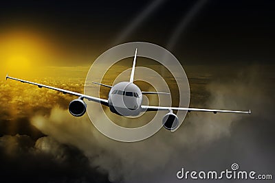 Plane clouds on the plane nature background blue Stock Photo